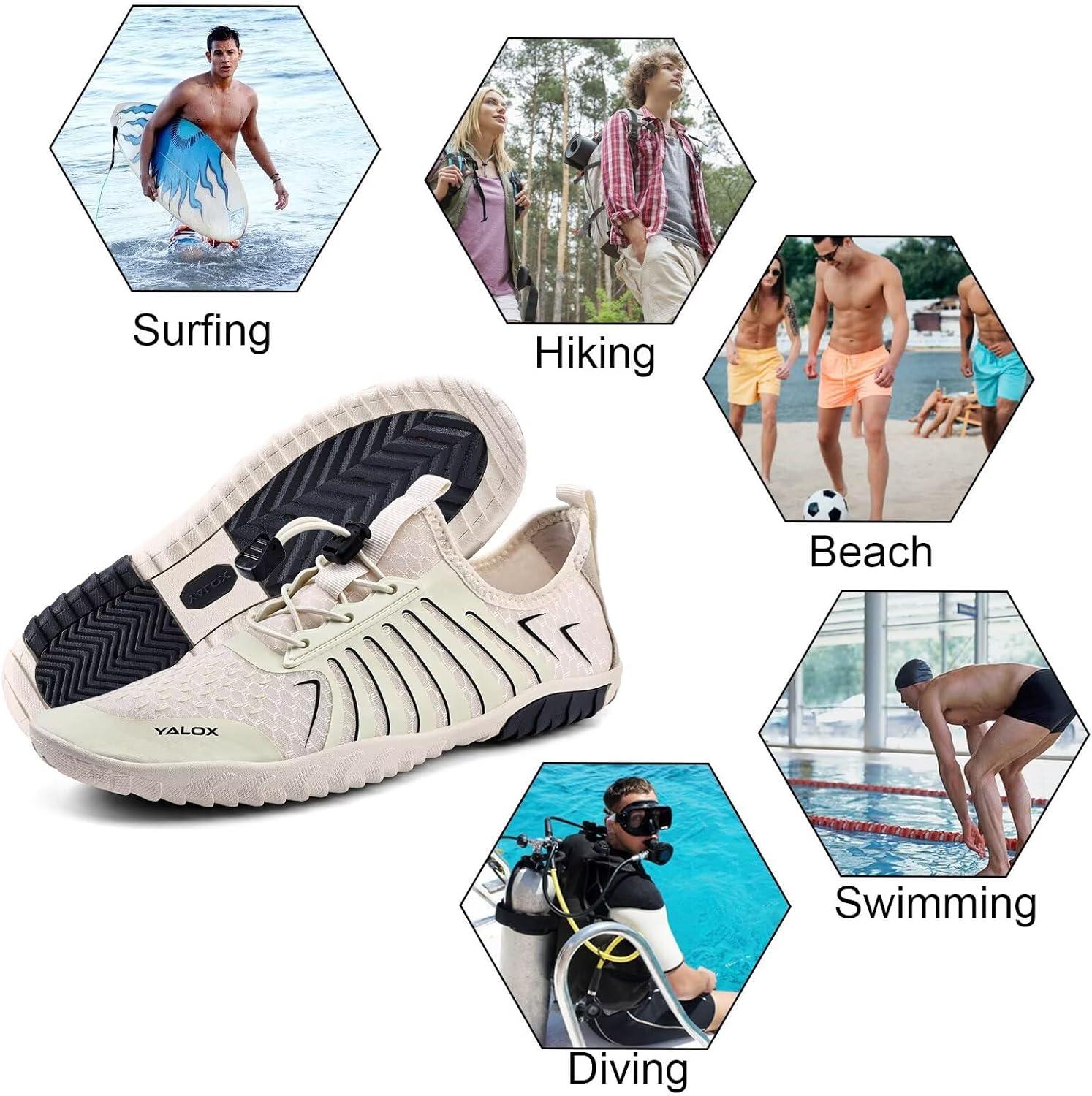 imageYALOX Water Shoes Mens Womens Swim Shoes Outdoor Beach Barefoot QuickDry Aqua Pool Socks Swimming Yoga Surfing Exercise148Beige