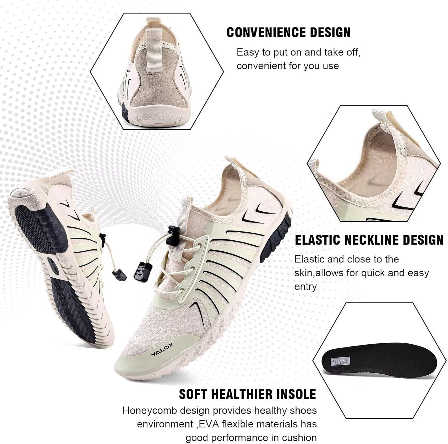imageYALOX Water Shoes Mens Womens Swim Shoes Outdoor Beach Barefoot QuickDry Aqua Pool Socks Swimming Yoga Surfing Exercise148Beige