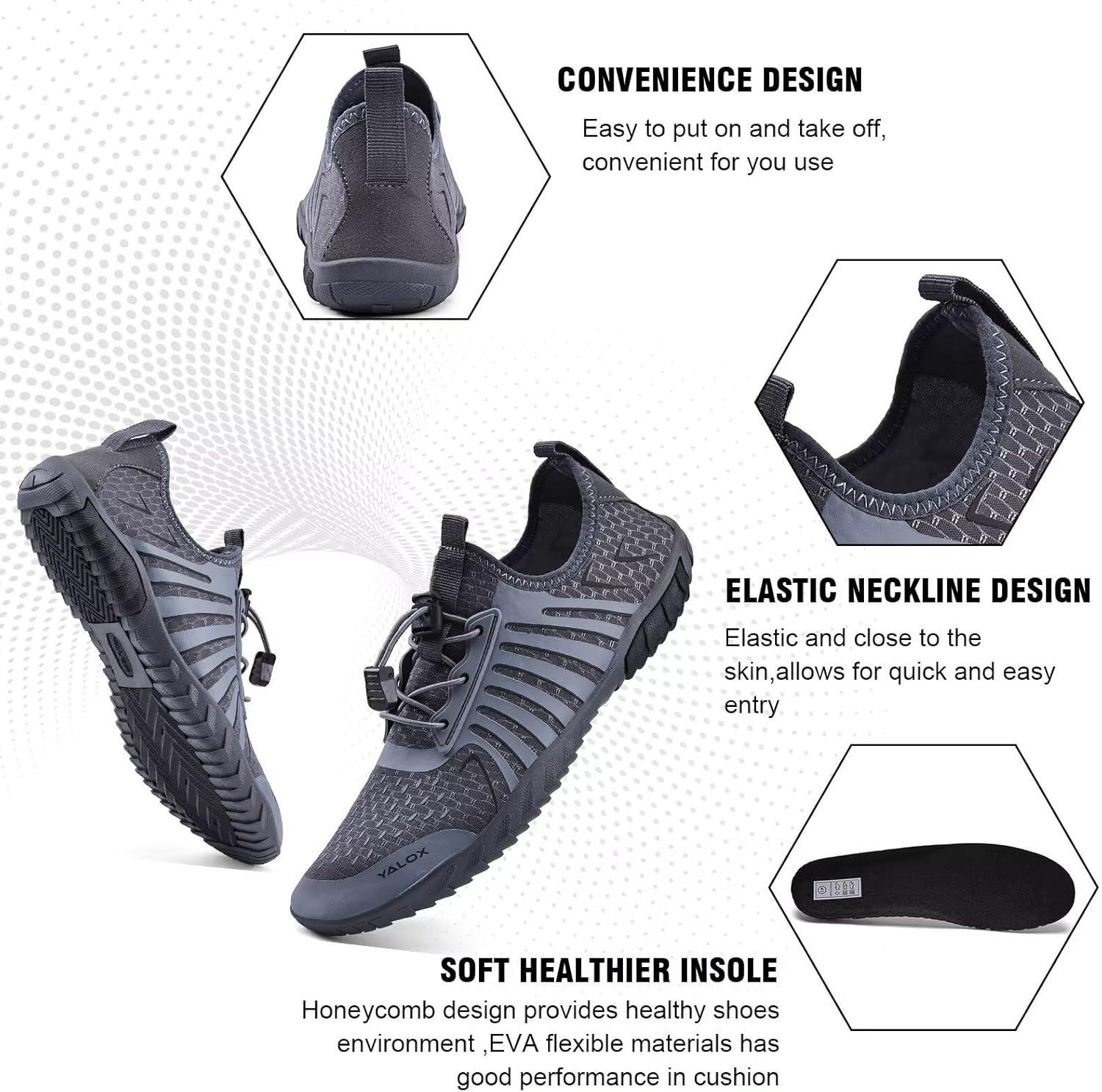 imageYALOX Water Shoes Mens Womens Swim Shoes Outdoor Beach Barefoot QuickDry Aqua Pool Socks Swimming Yoga Surfing Exercise148Dark Gray