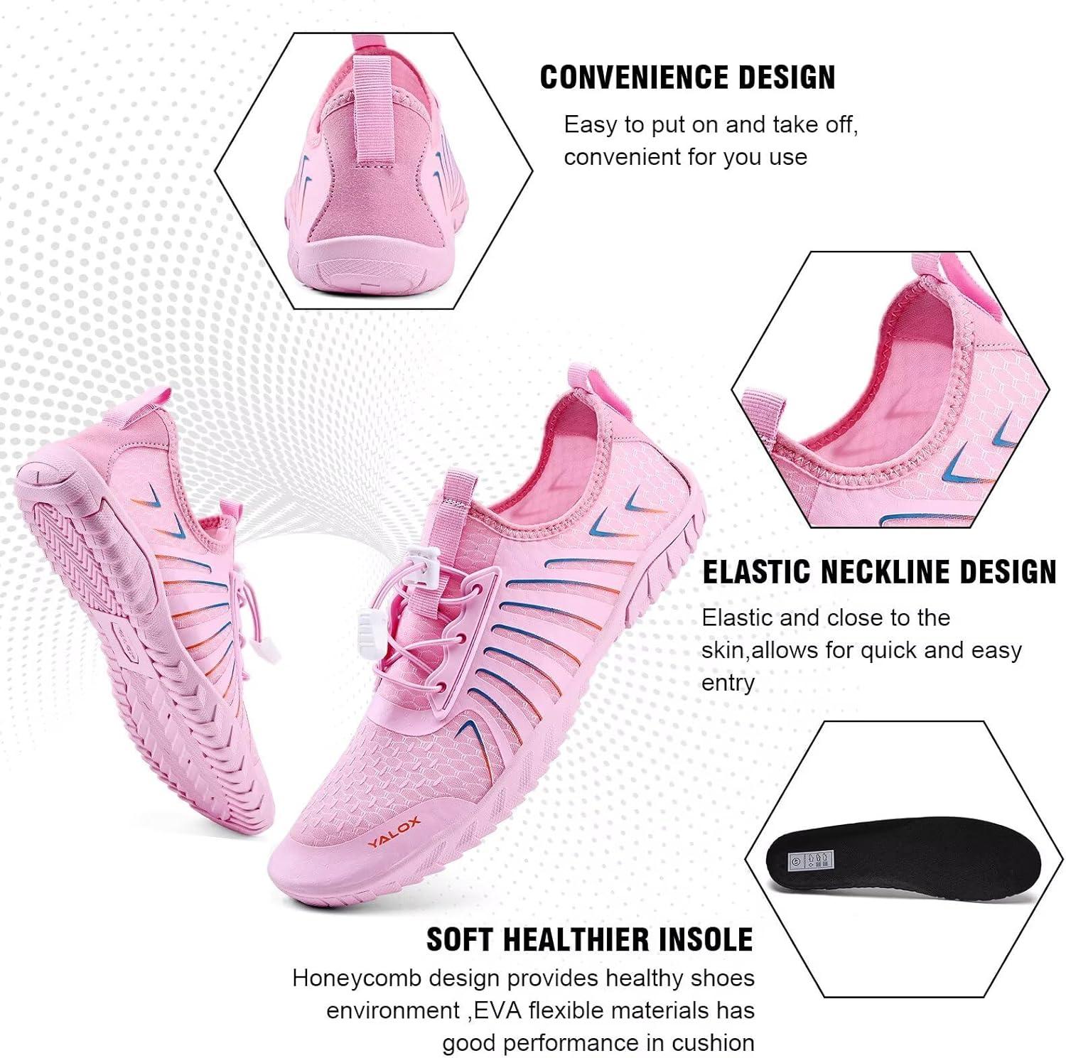 imageYALOX Water Shoes Mens Womens Swim Shoes Outdoor Beach Barefoot QuickDry Aqua Pool Socks Swimming Yoga Surfing Exercise148Pink