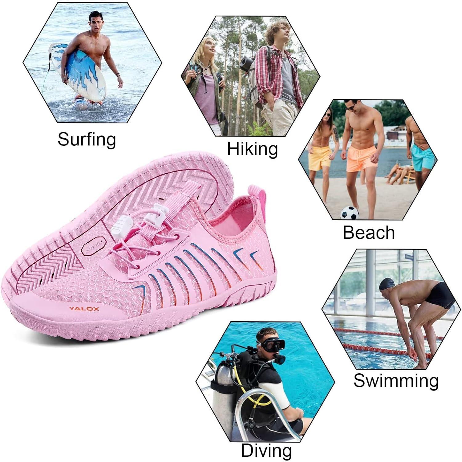 imageYALOX Water Shoes Mens Womens Swim Shoes Outdoor Beach Barefoot QuickDry Aqua Pool Socks Swimming Yoga Surfing Exercise148Pink