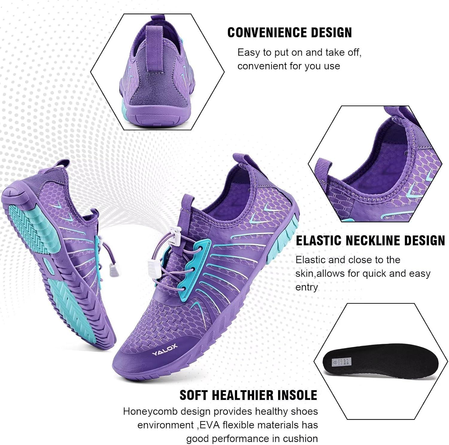 imageYALOX Water Shoes Mens Womens Swim Shoes Outdoor Beach Barefoot QuickDry Aqua Pool Socks Swimming Yoga Surfing Exercise148Purple