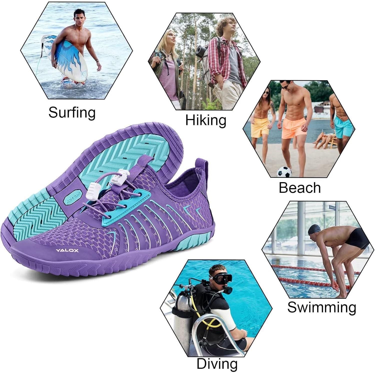 imageYALOX Water Shoes Mens Womens Swim Shoes Outdoor Beach Barefoot QuickDry Aqua Pool Socks Swimming Yoga Surfing Exercise148Purple