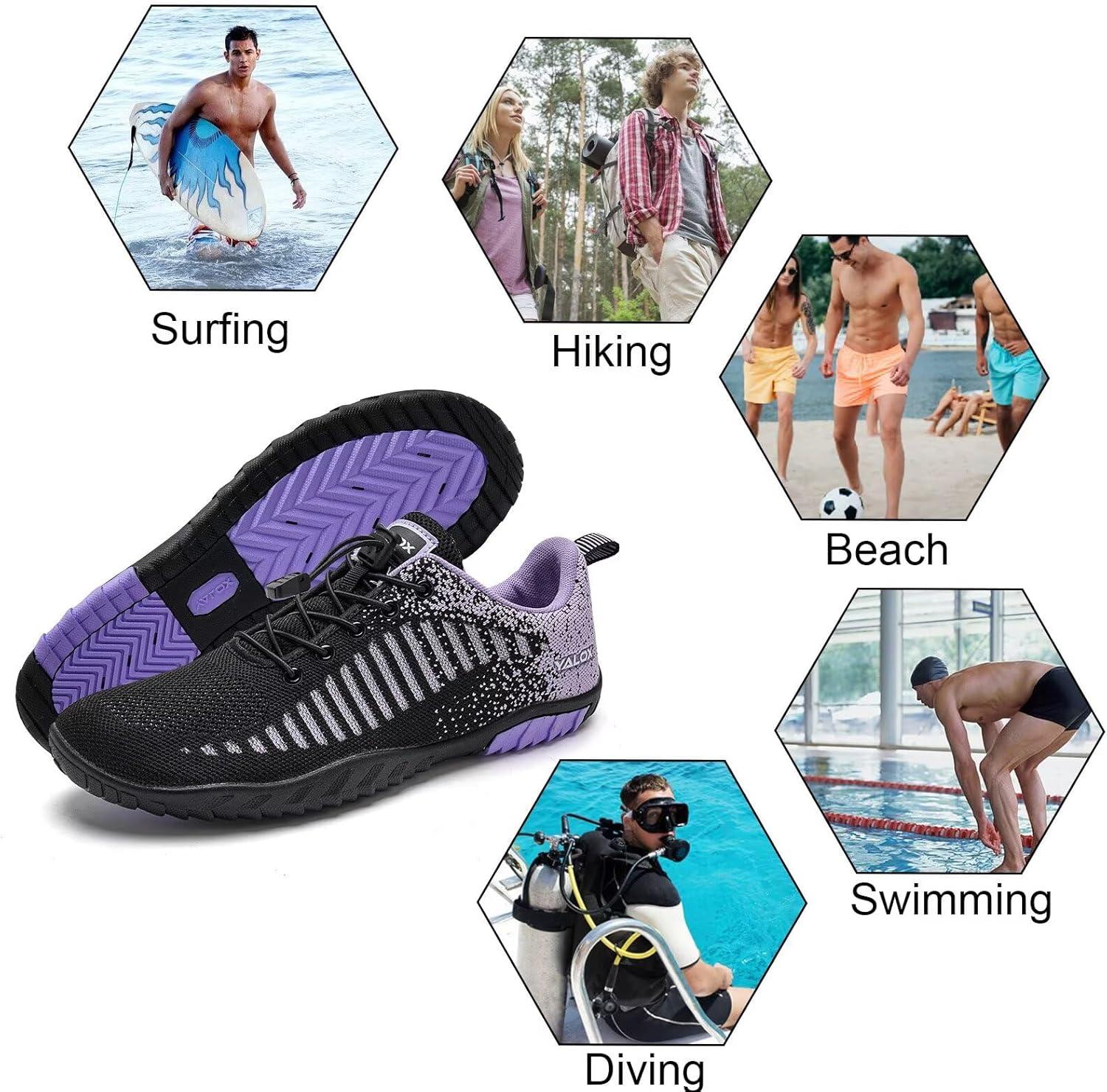 imageYALOX Water Shoes Mens Womens Swim Shoes Outdoor Beach Barefoot QuickDry Aqua Pool Socks Swimming Yoga Surfing Exercise680Black Purple
