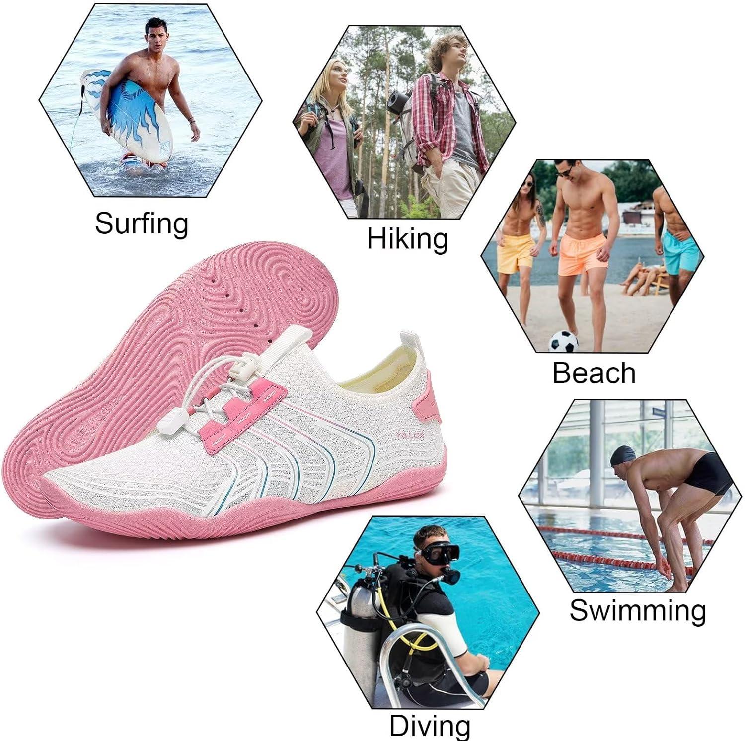 imageYALOX Water Shoes Mens Womens Swim Shoes Outdoor Beach Barefoot QuickDry Aqua Pool Socks Swimming Yoga Surfing ExerciseA03pink White