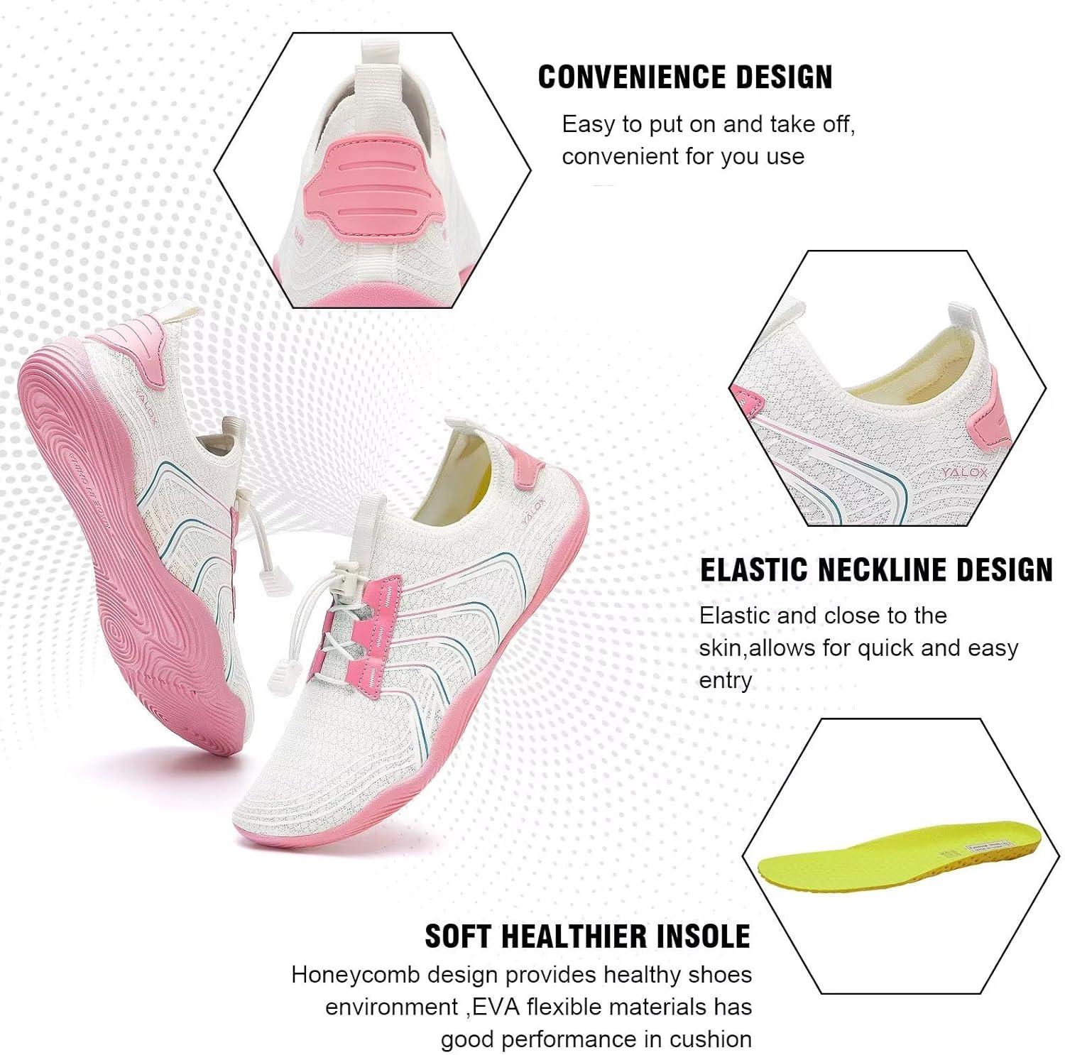 imageYALOX Water Shoes Mens Womens Swim Shoes Outdoor Beach Barefoot QuickDry Aqua Pool Socks Swimming Yoga Surfing ExerciseA03pink White