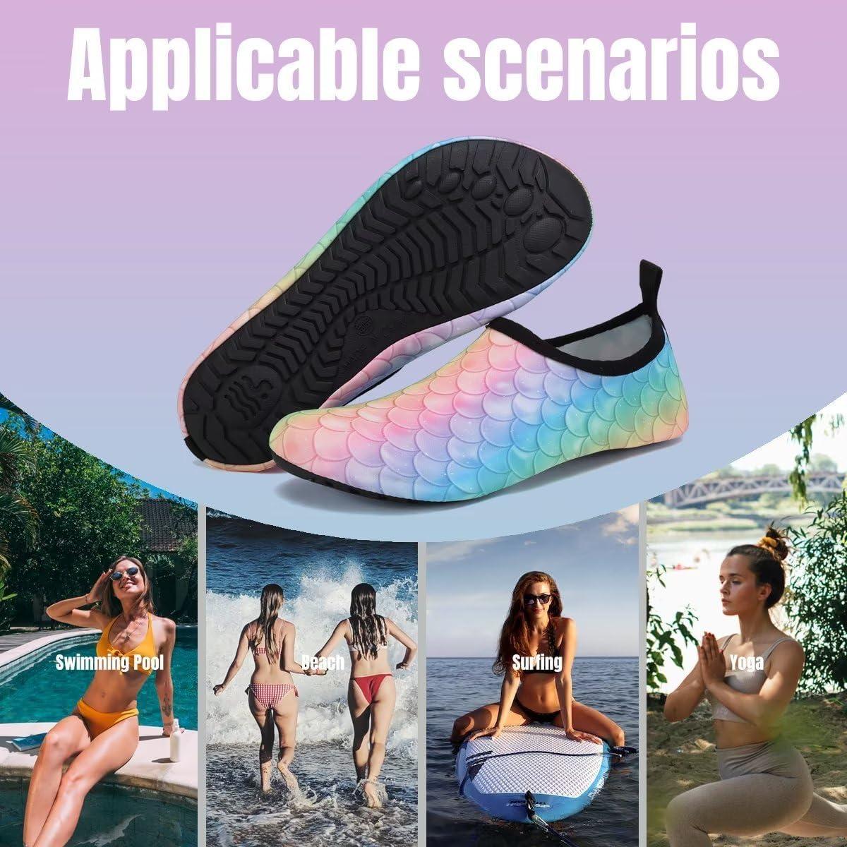 imageYALOX Water Shoes Womens Mens Outdoor Beach Swimming Aqua Socks QuickDry Barefoot Shoes Surfing Yoga Pool ExerciseRainbowFishscale