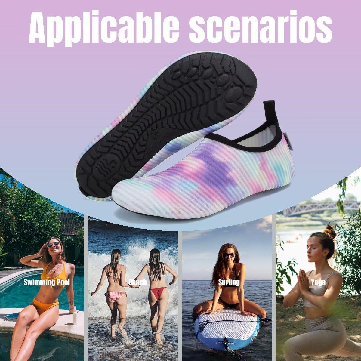 imageYALOX Water Shoes Womens Mens Outdoor Beach Swimming Aqua Socks QuickDry Barefoot Shoes Surfing Yoga Pool ExerciseTie Dyed Pink Purple