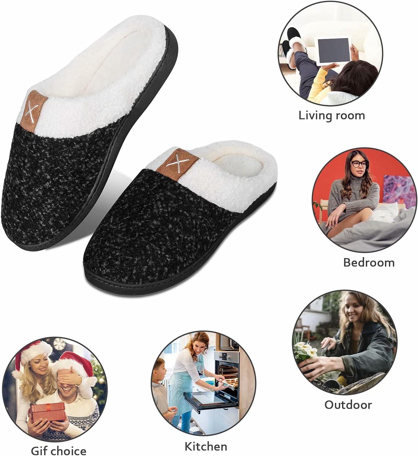 imageYALOX Womens Slippers Mens Warm Slippers Home Shoes Comfortable Memory Foam AntiSlip House Cotton Shoes Indoor amp OutdoorWomens Slippersblack
