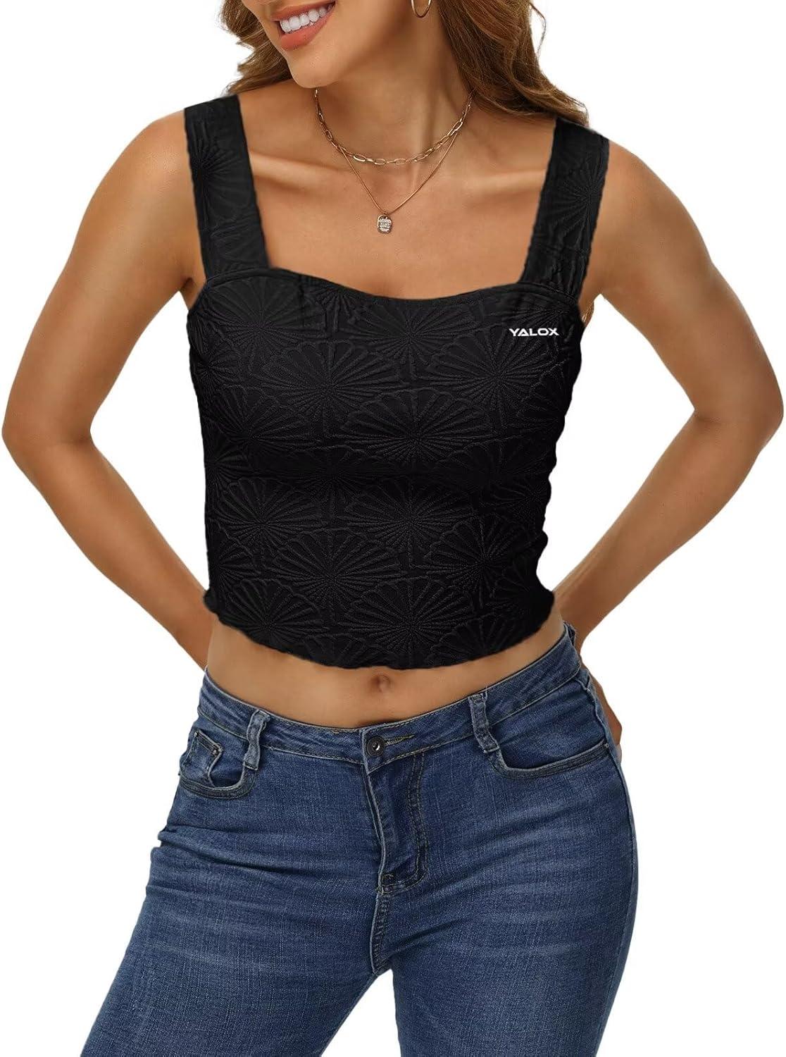 imageYALOX Womens Square Neck Tank Tops Workout Tops Summer Sleeveless ShirtsBlack