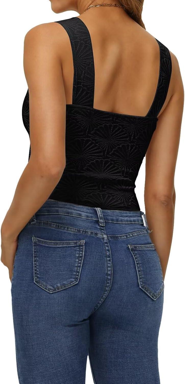 imageYALOX Womens Square Neck Tank Tops Workout Tops Summer Sleeveless ShirtsBlack