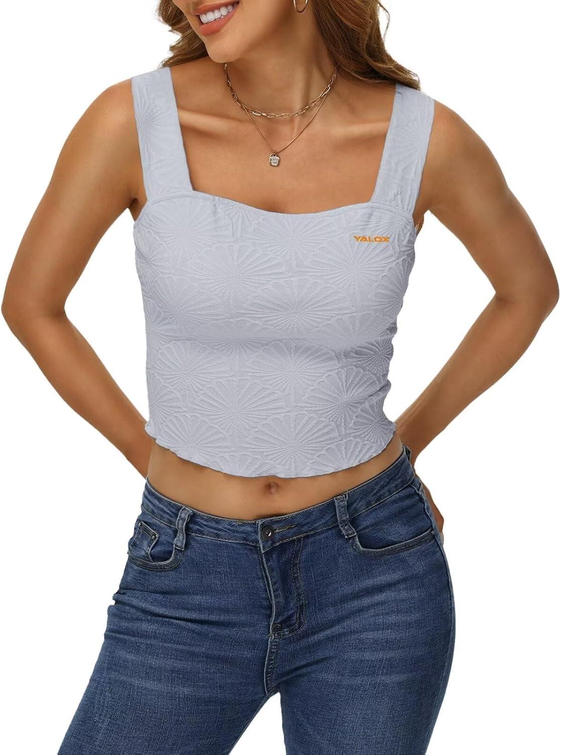 imageYALOX Womens Square Neck Tank Tops Workout Tops Summer Sleeveless ShirtsGray