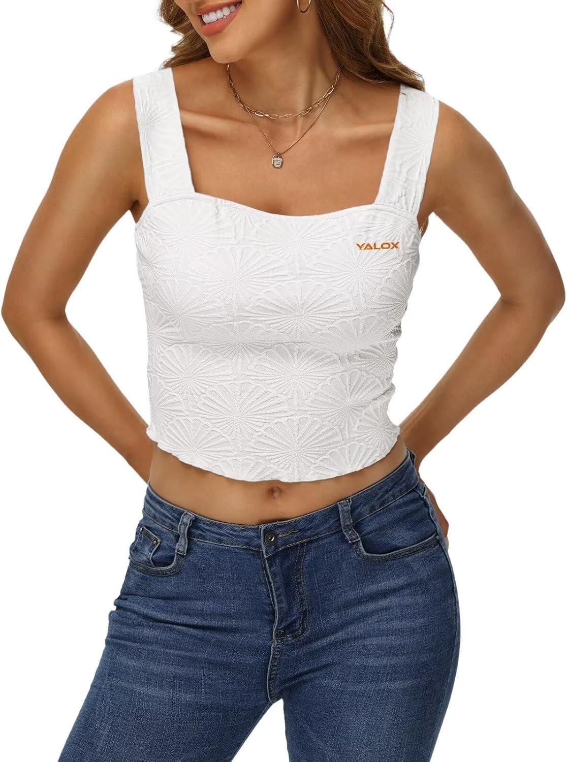 imageYALOX Womens Square Neck Tank Tops Workout Tops Summer Sleeveless ShirtsWhite