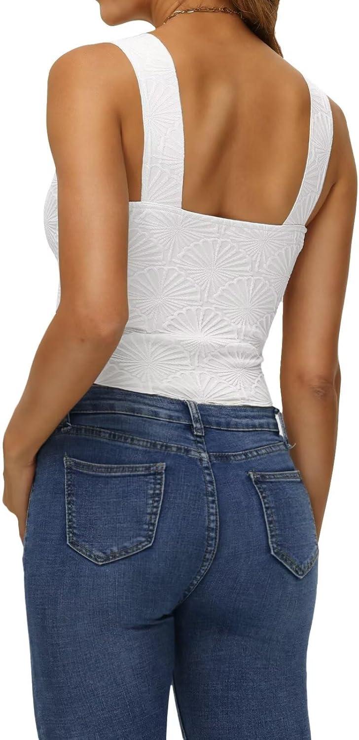 imageYALOX Womens Square Neck Tank Tops Workout Tops Summer Sleeveless ShirtsWhite