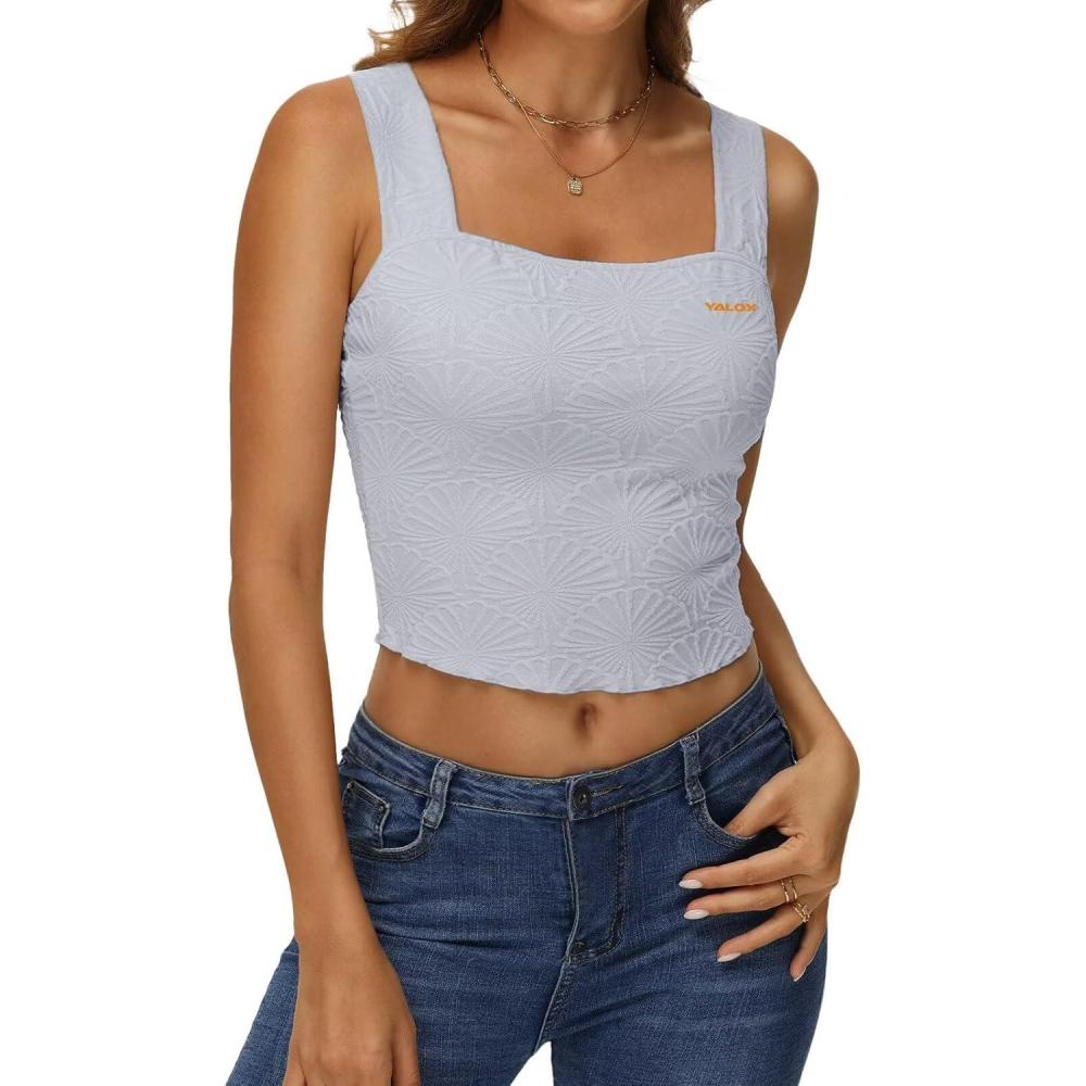 imageYALOX Womens Square Neck Tank Tops Workout Tops Summer Sleeveless ShirtsGray