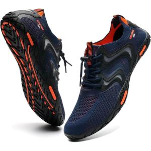 YALOX Water Shoes Men’s Women’s Swim Shoes Outdoor Beach Barefoot Quick-Dry Aqua Pool Socks Swimming Yoga Surfing Exercise(A-021-dark Blue/Orange)