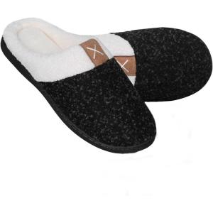 YALOX Women’s Slippers Men’s Warm Slippers Home Shoes Comfortable Memory Foam Anti-Slip House Cotton Shoes Indoor & Outdoor(Womens Slippers-black)