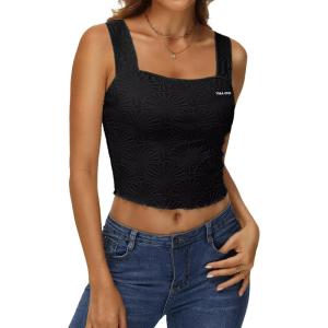 YALOX Womens Square Neck Tank Tops Workout Tops Summer Sleeveless Shirts(Black)