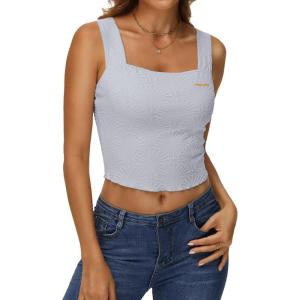 YALOX Womens Square Neck Tank Tops Workout Tops Summer Sleeveless Shirts(Gray)