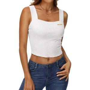 YALOX Womens Square Neck Tank Tops Workout Tops Summer Sleeveless Shirts(White)
