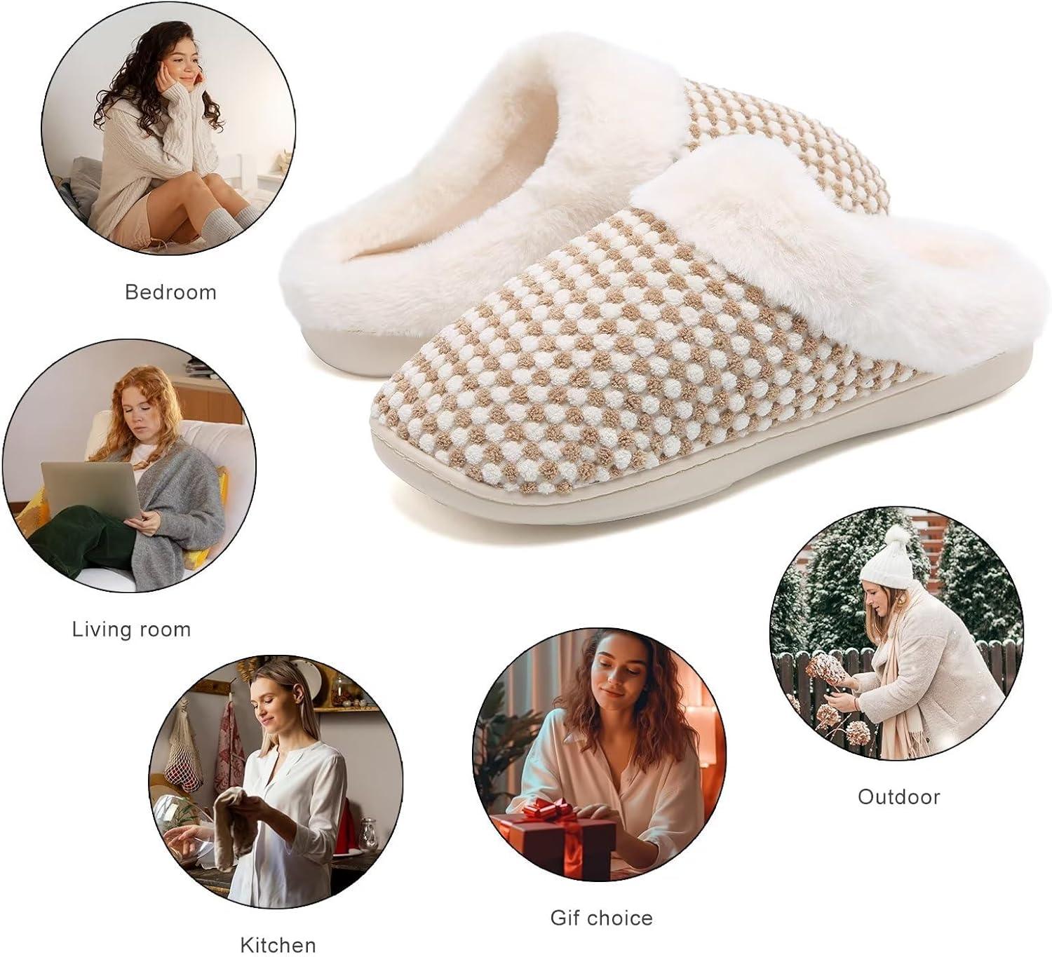 imageYALOX Slippers for Womens Warm Memory Foam AntiSlip House Shoes Comfortable Cotton Slippers Home Bedroom Shoes Indoor amp OutdoorPskhaki