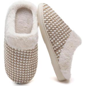 YALOX Slippers for Womens Warm Memory Foam Anti-Slip House Shoes Comfortable Cotton Slippers Home Bedroom Shoes Indoor & Outdoor(Ps-khaki)