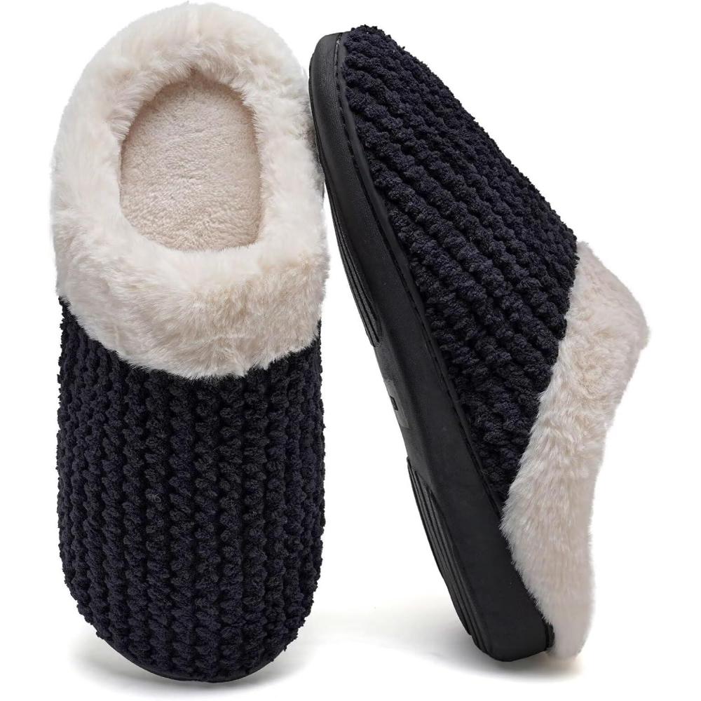 imageYALOX Slippers for Womens Warm Memory Foam AntiSlip House Shoes Comfortable Cotton Slippers Home Bedroom Shoes Indoor amp OutdoorHsBlack
