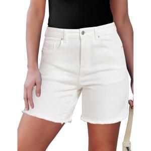 YALOX Jean Shorts for Women Trendy High Waisted Stretchy Denim Summer Raw Hem Mom Long Shorts Cutoff Ripped Jorts(White)