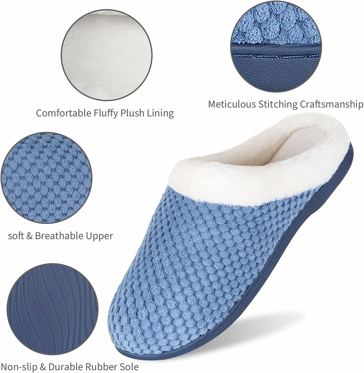 image:imageYALOX Slippers for Womens Warm Memory Foam AntiSlip House Shoes Comfortable Cotton Slippers Home Bedroom Shoes Indoor amp OutdoorHouse ShoesBlue