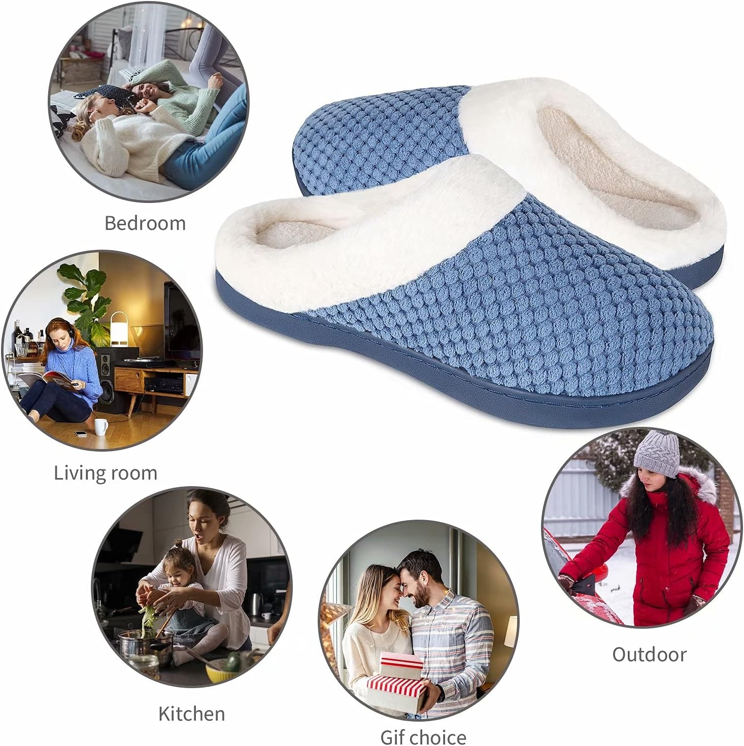 image:imageYALOX Slippers for Womens Warm Memory Foam AntiSlip House Shoes Comfortable Cotton Slippers Home Bedroom Shoes Indoor amp OutdoorHouse ShoesBlue